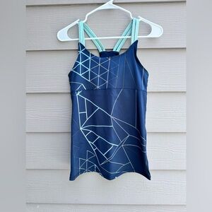 Oiselle Women's Strappy Tank Top Athletic Blue Built in Bra Sz 06 C14